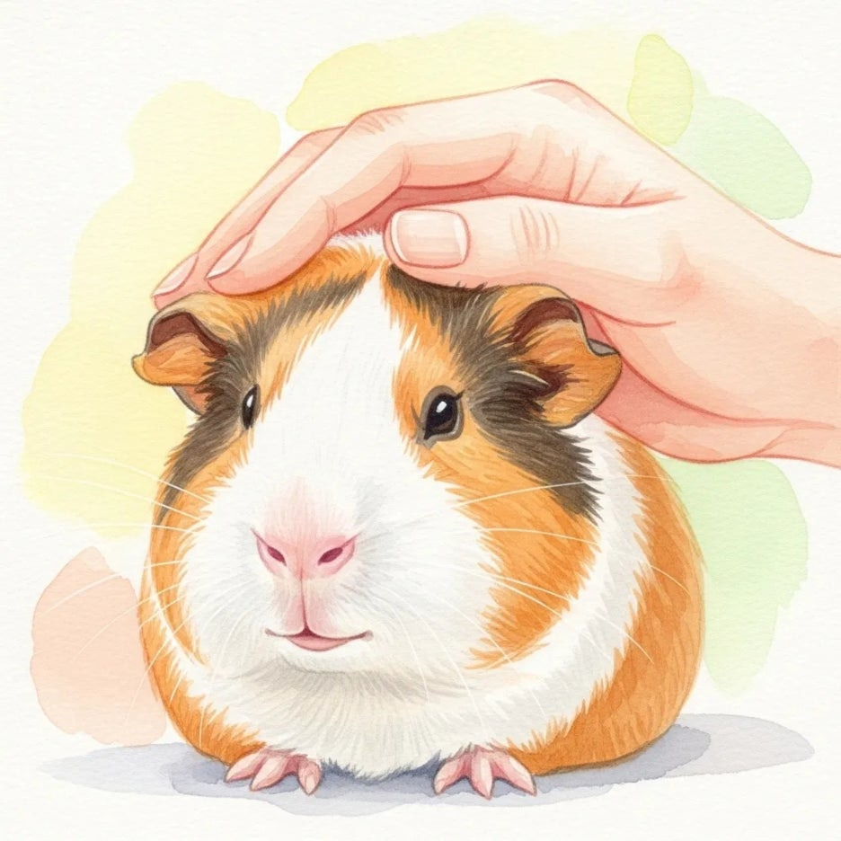 주인의 손길에 편안함을 느끼는 기니피그의 모습