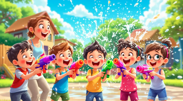 어린이집-선생님-원생-물총놀이