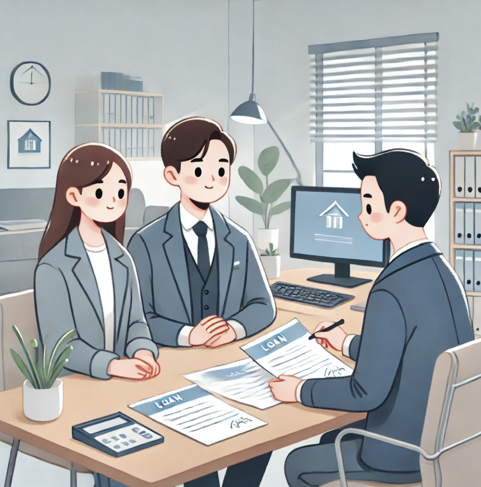 은행에서 대출 서류를 검토 중