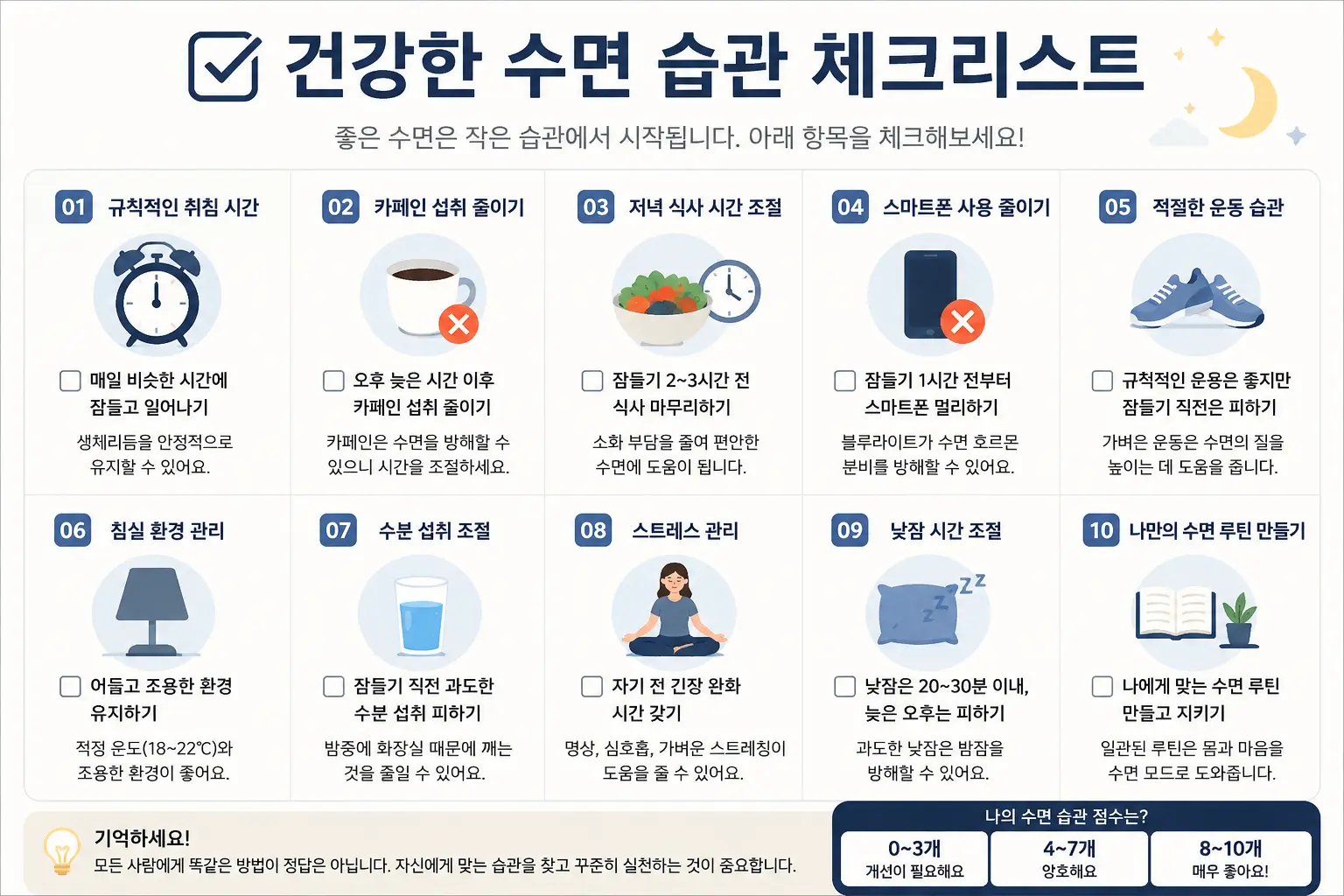 건강한 수면 습관 체크리스트
