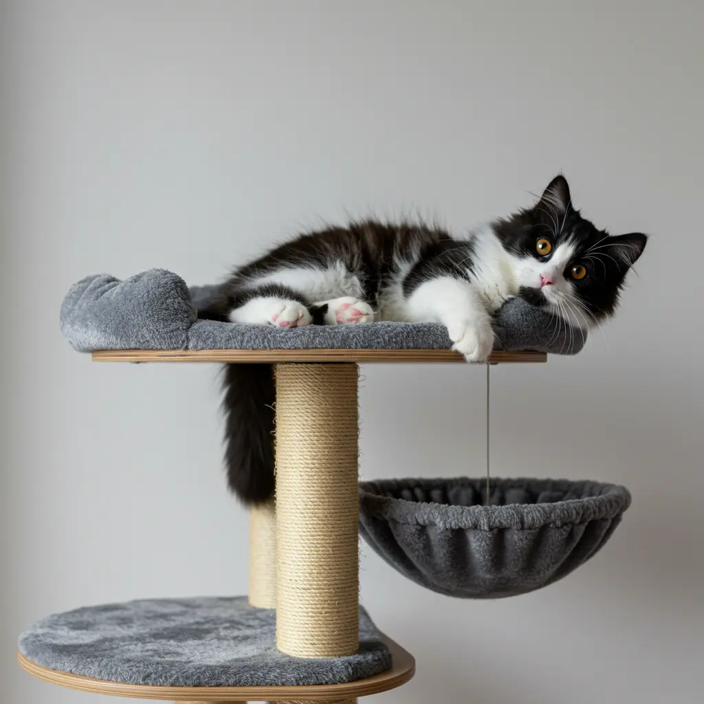 캣타워 위에 있는 고양이