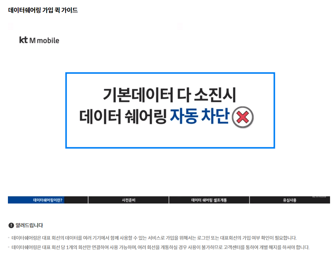 KTM모바일 무료 데이터 쉐어링 서비스 해설 : 자동차단