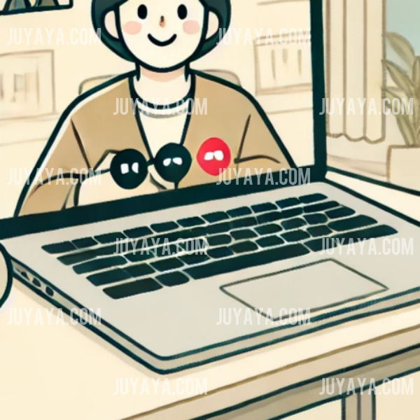 육아휴직 활용법 : 육아휴직 중 부모가 조용한 방에서 노트북을 사용해 동료들과 화상 회의를 하며 커피를 마시는 장면. 간결한 배경과 따뜻한 색감의 웹툰 스타일.