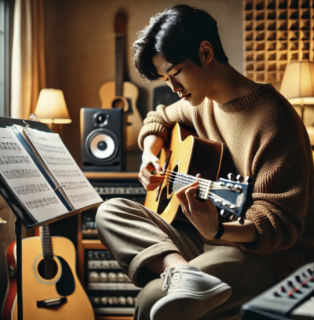 음악작업에 집중하는 예술인의 모습