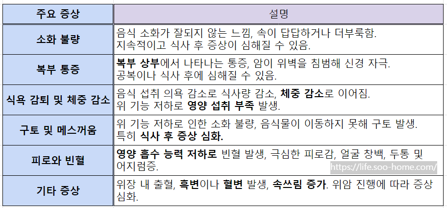 위암 2기의 주요 증상