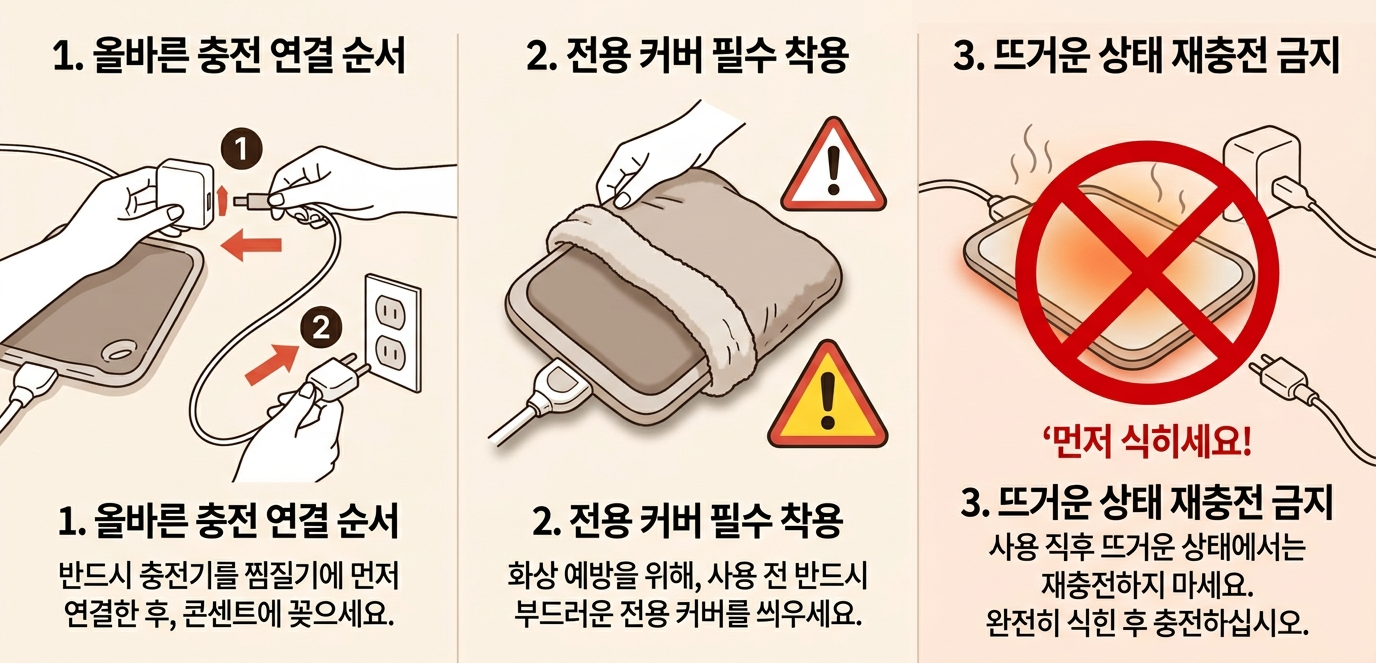 충전식 온수찜질기 생리통 수족냉증 허리 활용법