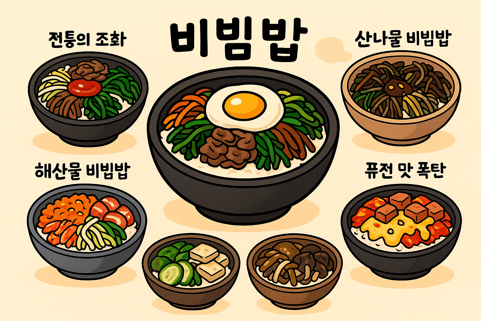 비빔밥 재료 조합에 대한 맛 변화