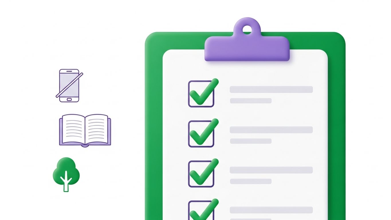 성공적인 도파민 단식을 위해 실천할 수 있는 구체적인 목표들을 담은 체크리스트 그래픽