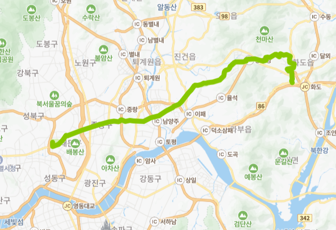 구리-남양주-서울-65번-버스-노선-지도