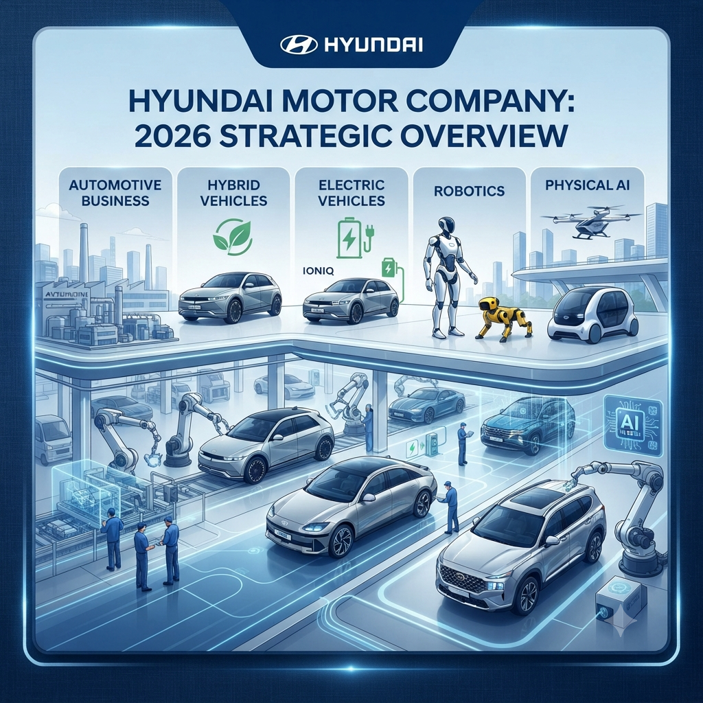 현대차 자동차 본업과 하이브리드&middot;로봇 전략을 함께 보여주는 2026년 기업 분석 이미지