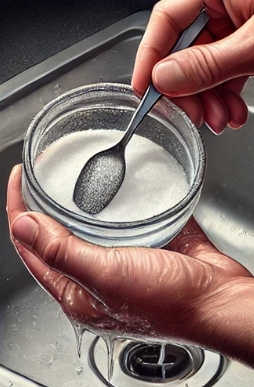 베이킹소다를 한스푼 뜨는 모습
