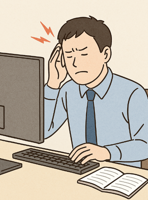 직장인이 두통이 심한 것을 표현한 그림