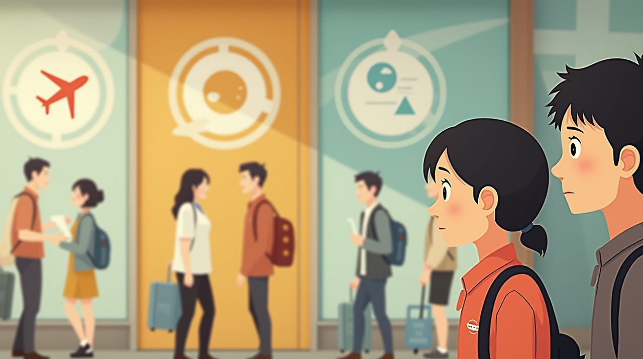 비행기 여행, 주소 변경, 연령 제한 아이콘이 표시된 경고 인포그래픽