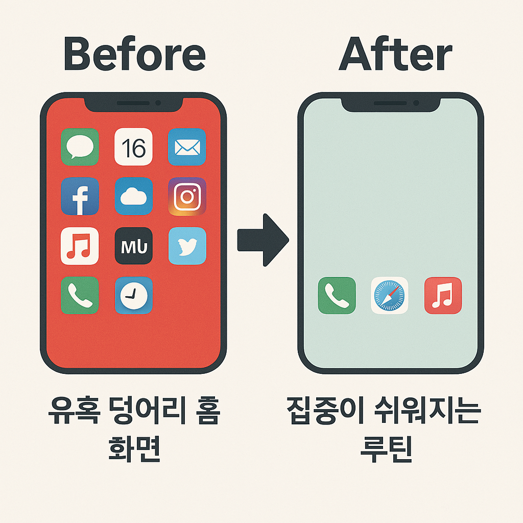 스마트폰 홈 화면 정리 전후 비교 사진