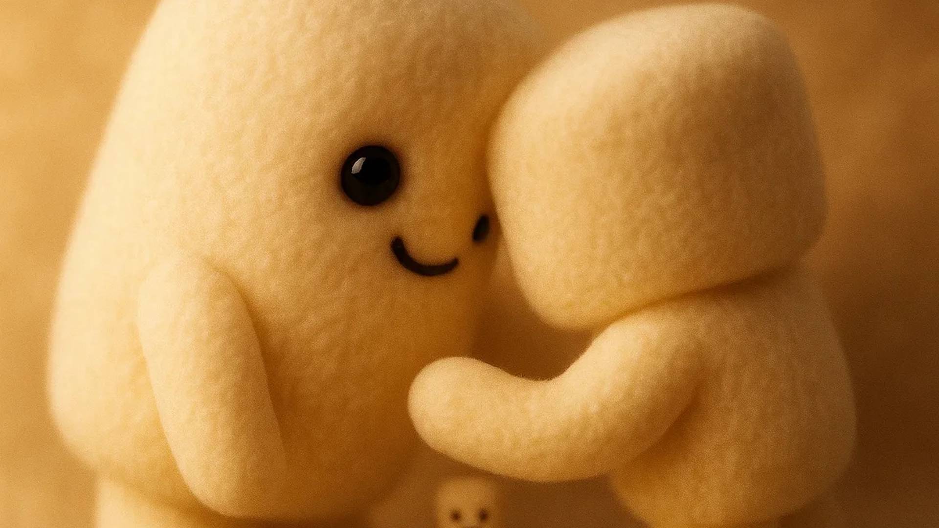 귀여운 인형 가족의 포옹 장면