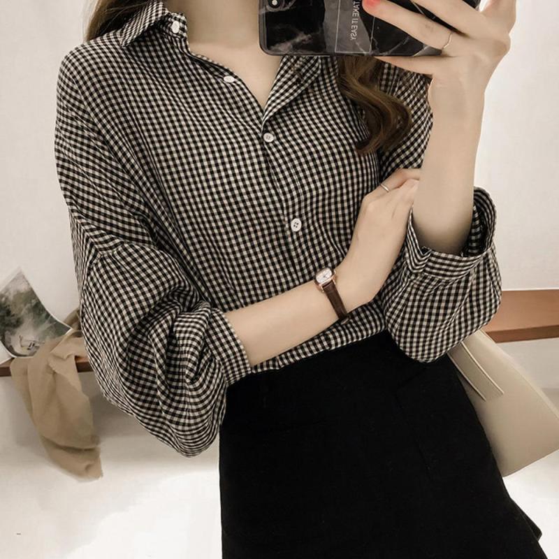 여성 오피스룩 체크 난방 블라우스