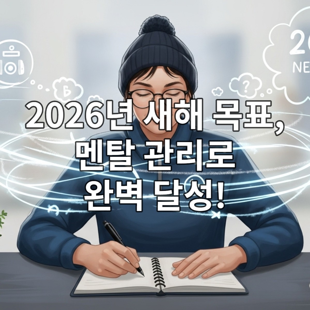 차분한 표정으로 목표를 기록하며 멘탈을 관리하는 사람의 모습