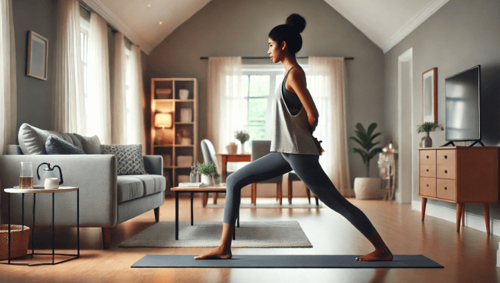 집에서 요가하고 있는 여성