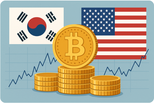 한국과 미국 코인 시장 비교 일러스트