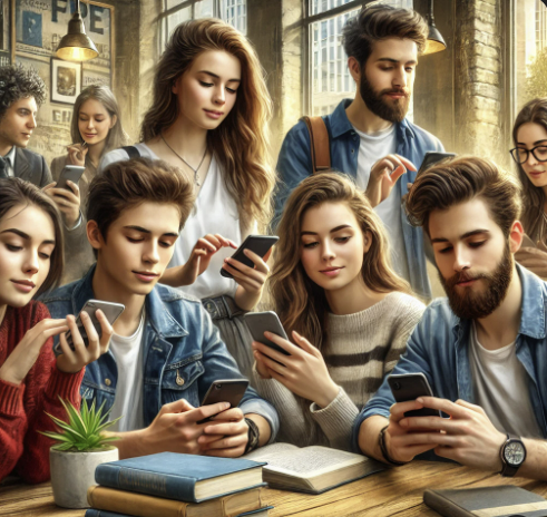 폰으로 콘텐츠를 시청하는 모습