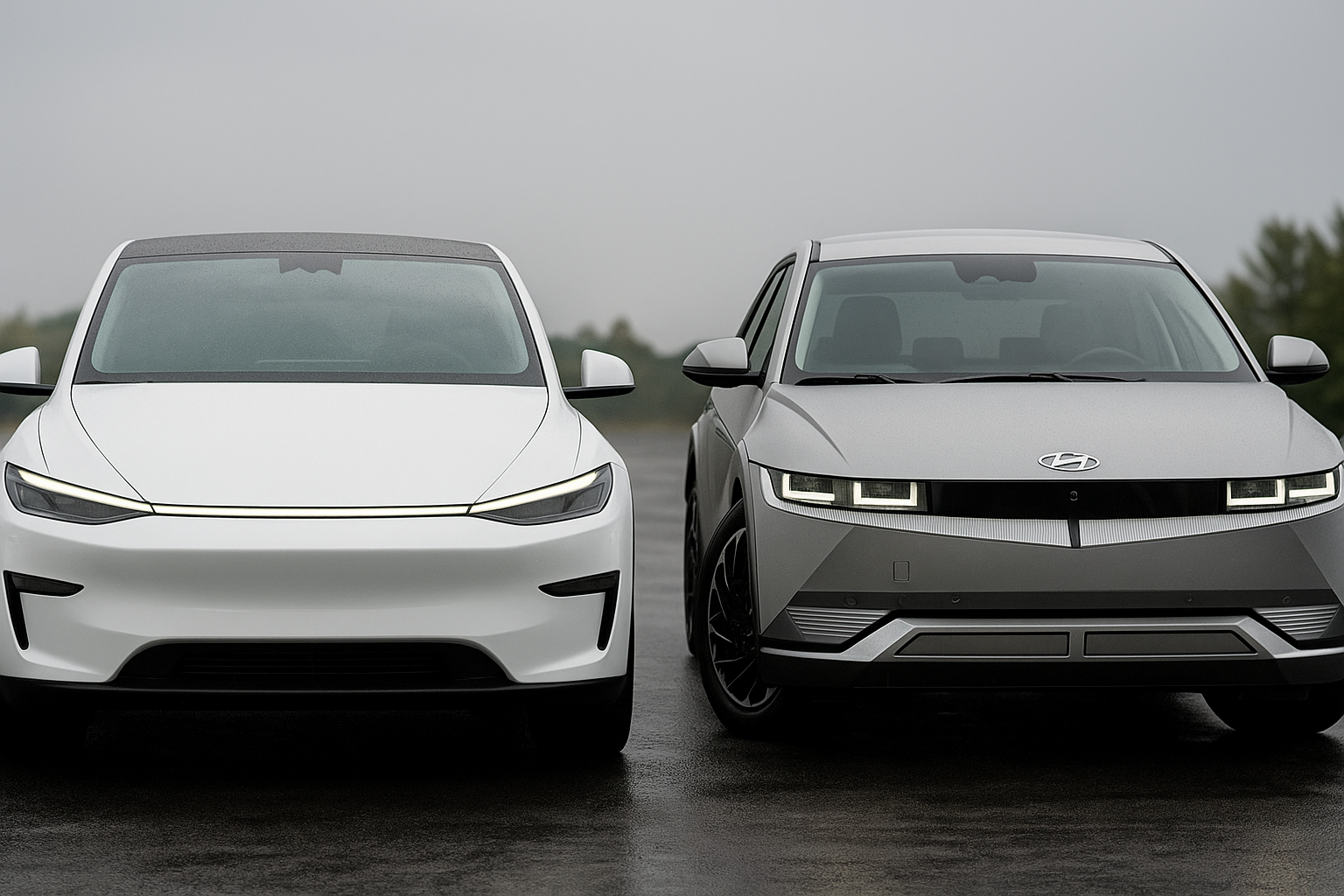 테슬라 모델Y 주니퍼와 현대자동차 아이오닉5가 나란히 있는 사진