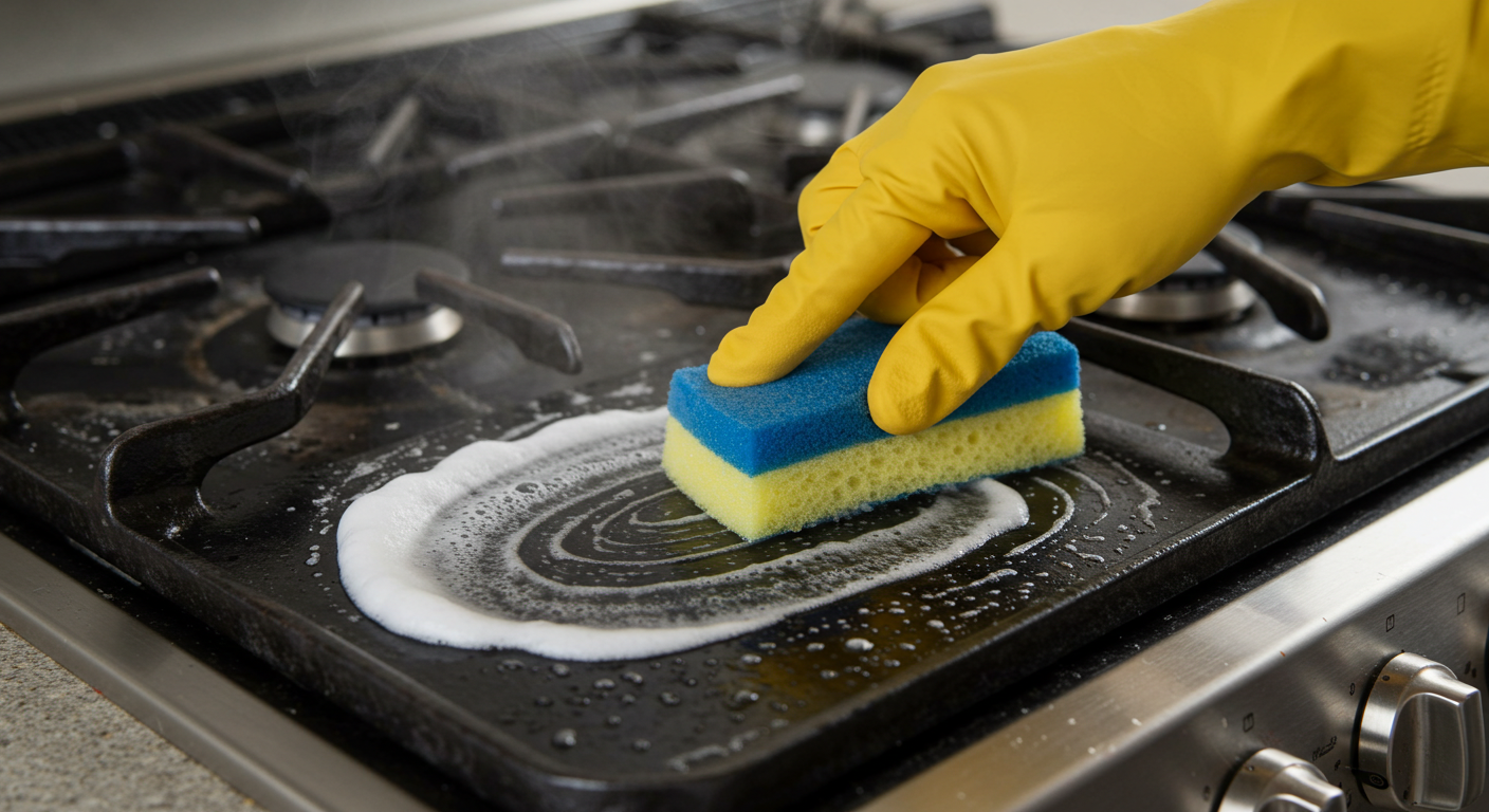 강력한 오염 (탄 자국, 심한 변색): 과탄산소다 활용