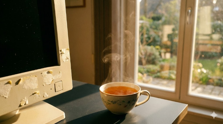 창밖으로 따스한 햇살이 들어오는 평화로운 오후 풍경