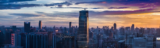 중국 도시 항저우 일몰