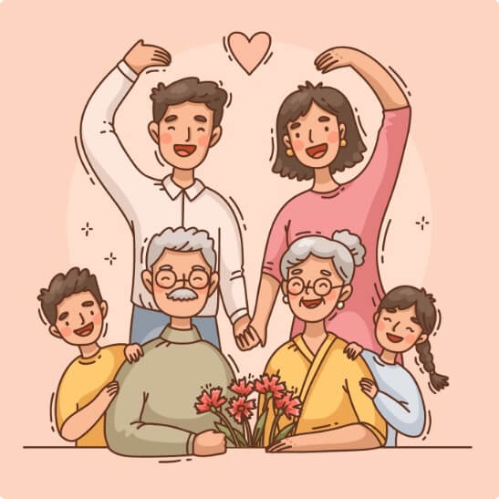 할아버지 할버지와 같이 찍은 가족 사진