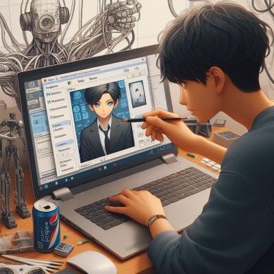 기계적인 톱니바퀴 디자인을 컴퓨터로 작업하는 모습