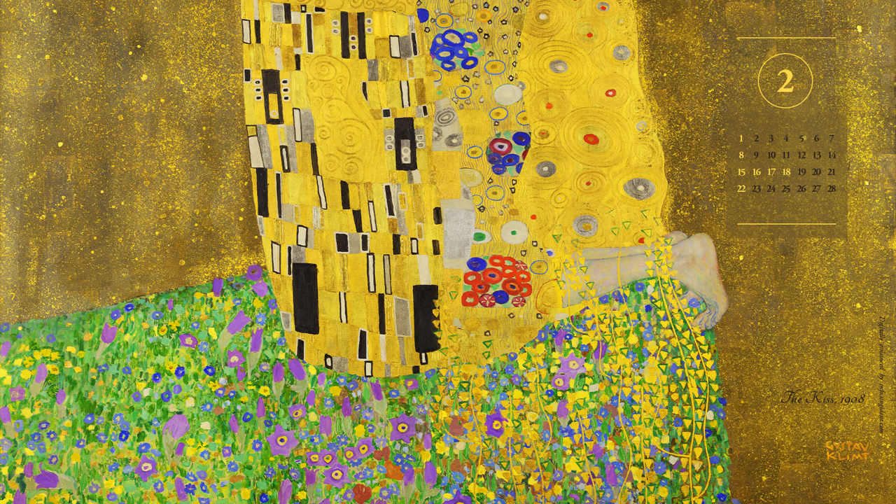 12 클림트 키스 문양 A - 2026년2월 달력배경화면