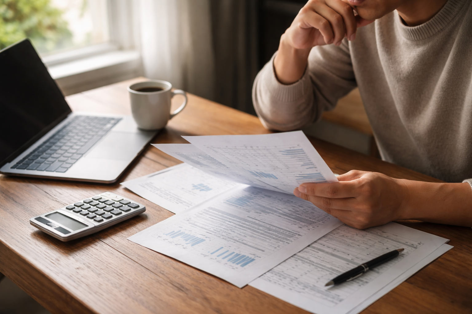재무 자료를 검토하며 개인 체감경기와 경제 지표의 차이를 분석하는 장면