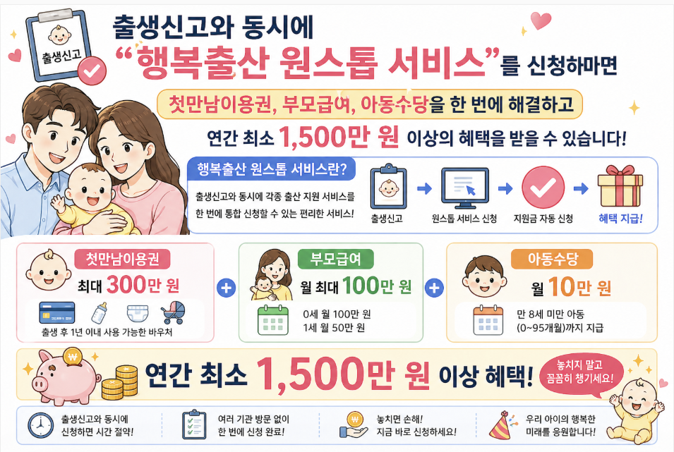 행복출산 원스톱 서비스 신청 방법 첫만남이용권 부모급여 아동수당 한번에 신청 혜택 정리