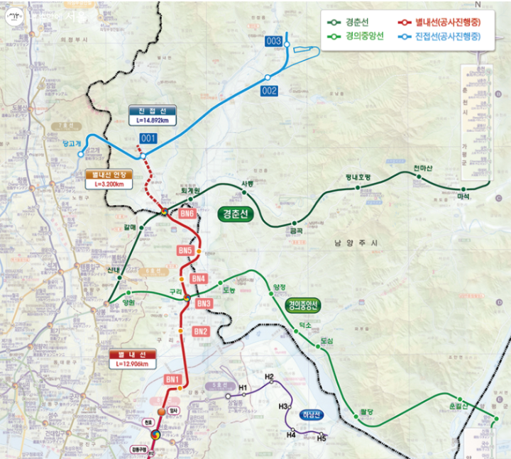 남양주시 관내 철도망 노선