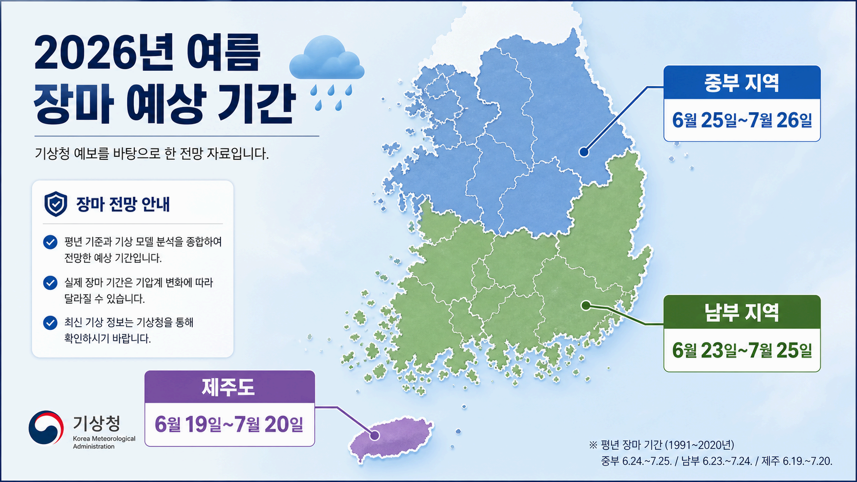 지역별 장마 시작일 예상기간