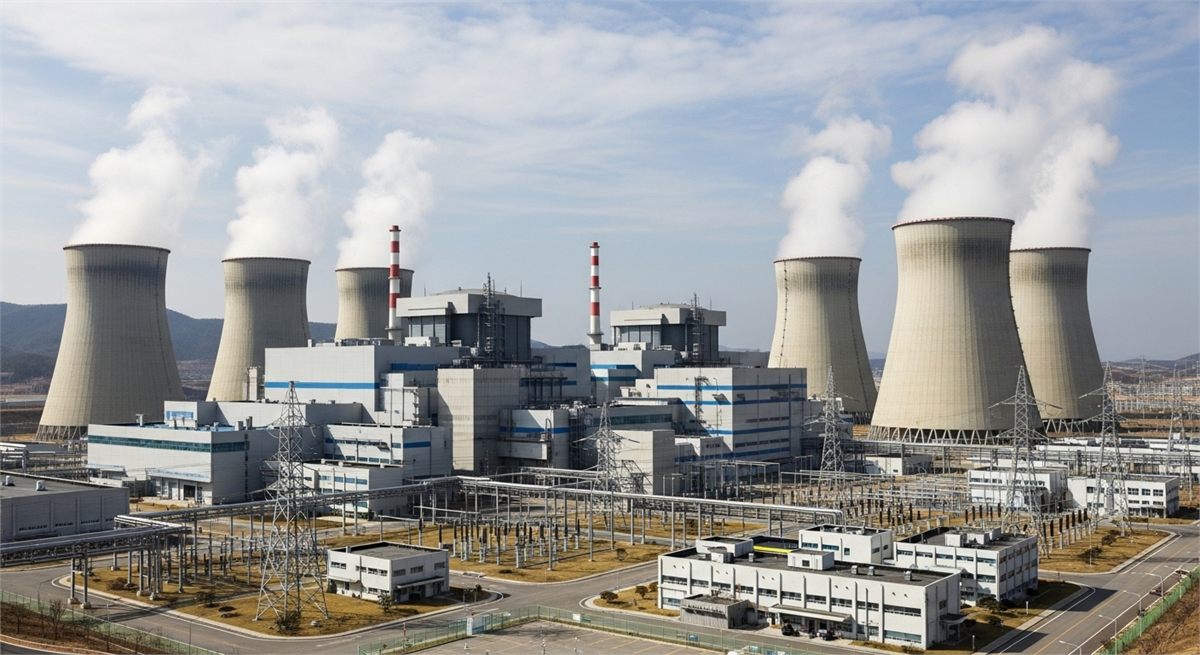 현대적인 원전 인프라 시설을 넓게 담은 전경 