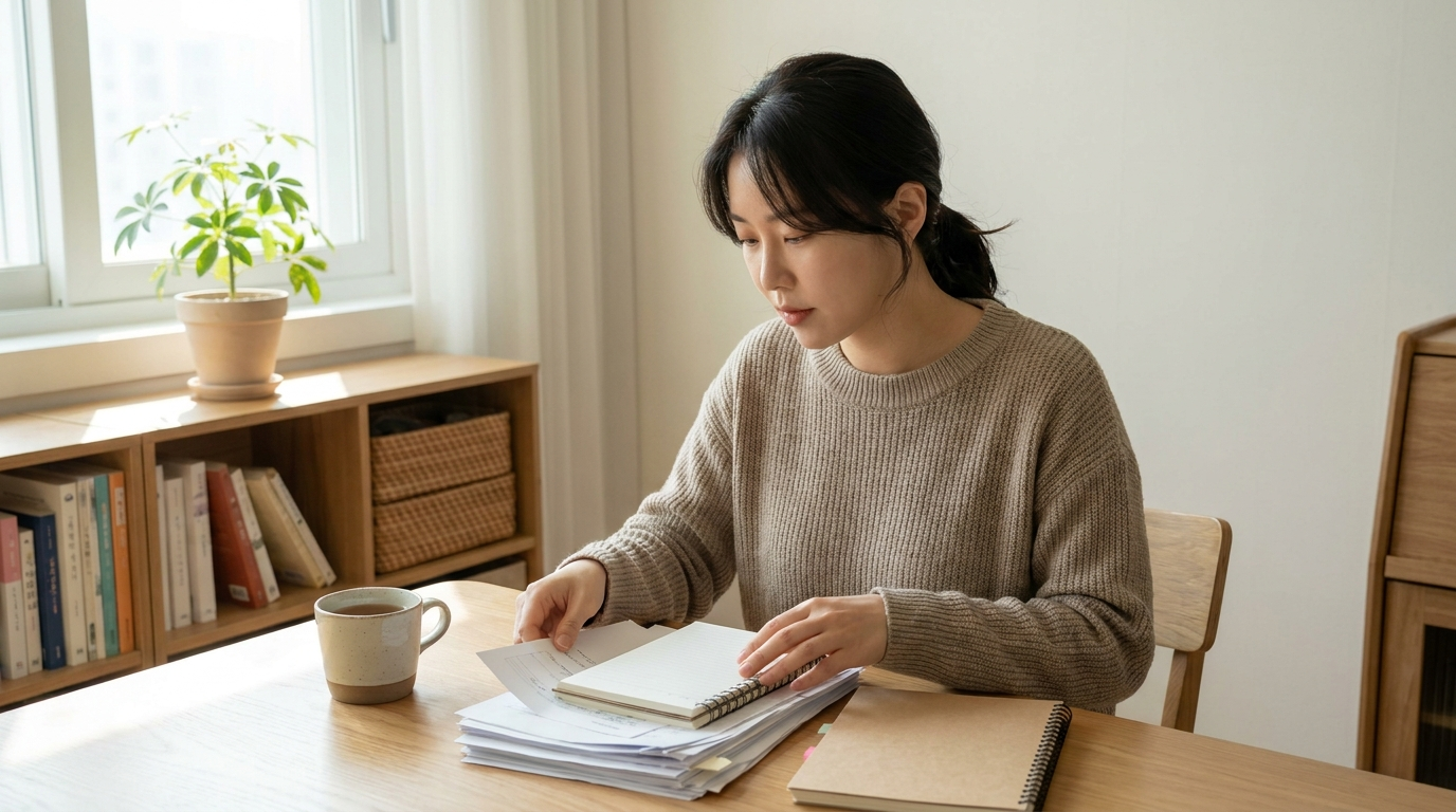 서류를 정리하는 부모의 책상