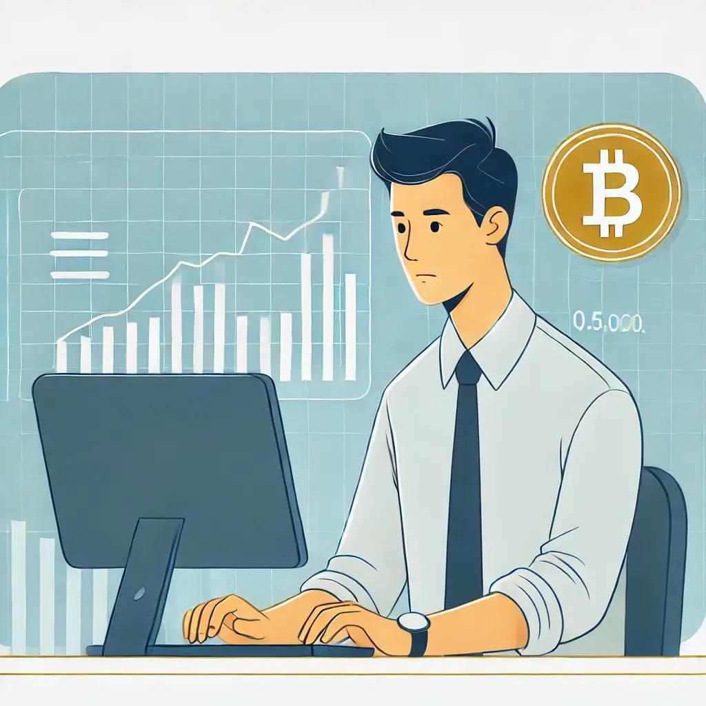 비트코인 차트를 분석하는 남성의 모습