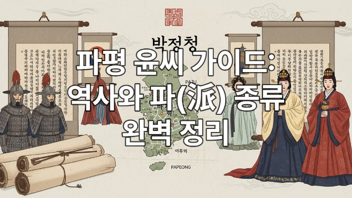 고려 시대 윤관 장군과 조선 시대 왕비를 상징하는 요소를 담은 파평 윤씨 가문의 역사와 전통을 표현한 그림.