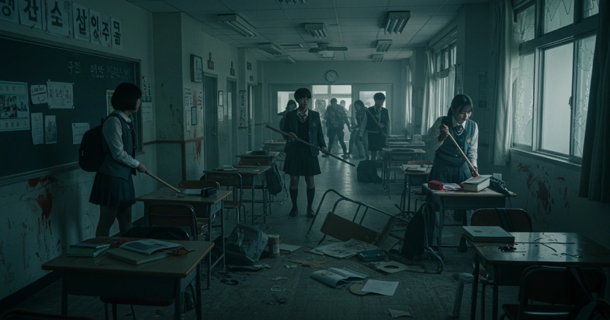 고등학교 복도에서 좀비와 맞서는 학생들의 생존 스릴러