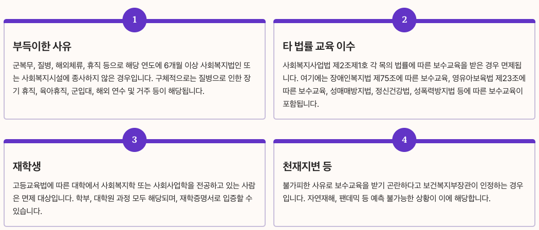 사회복지사보수교육 면제 조건 4가지 정리 이미지