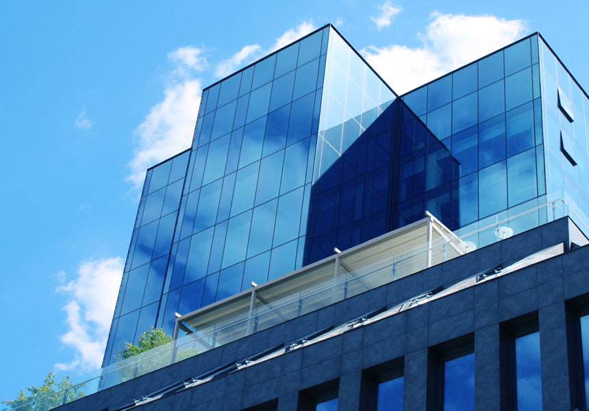 미국 빅테크 기업을 연상시키는 현대적인 사무실 건물 전경