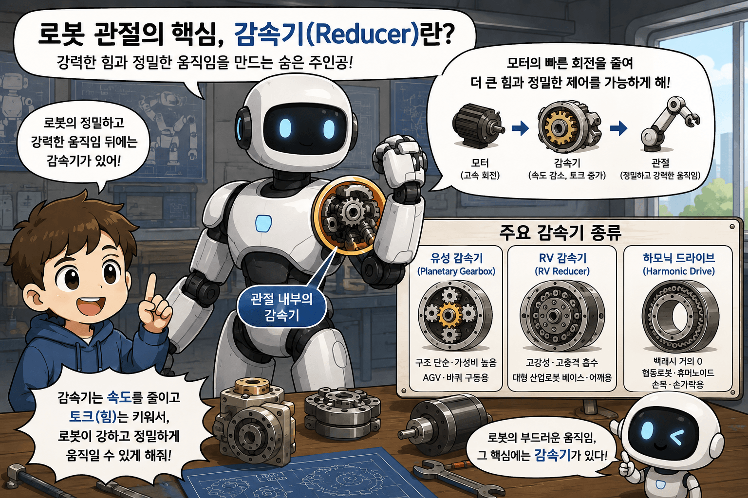로봇 관절의 핵심, 감속기(Reducer)의 원리와 주요 종류