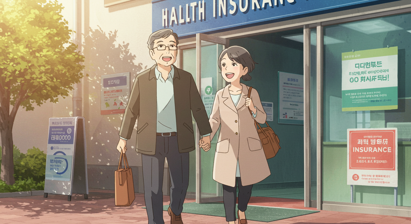 건강보험 환급 후 밝게 걸어 나오는 부부