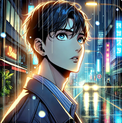 웹툰 원작 드라마의 감성을 담아 도시의 빗속에서 주인공의 결연한 순간을 표현한 사진