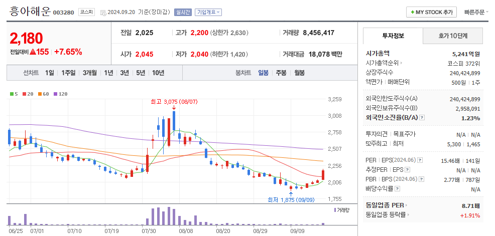 흥아해운 일봉차트