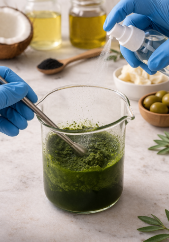 에탄올을 뿌려가며 풀고 있는 분말이미지