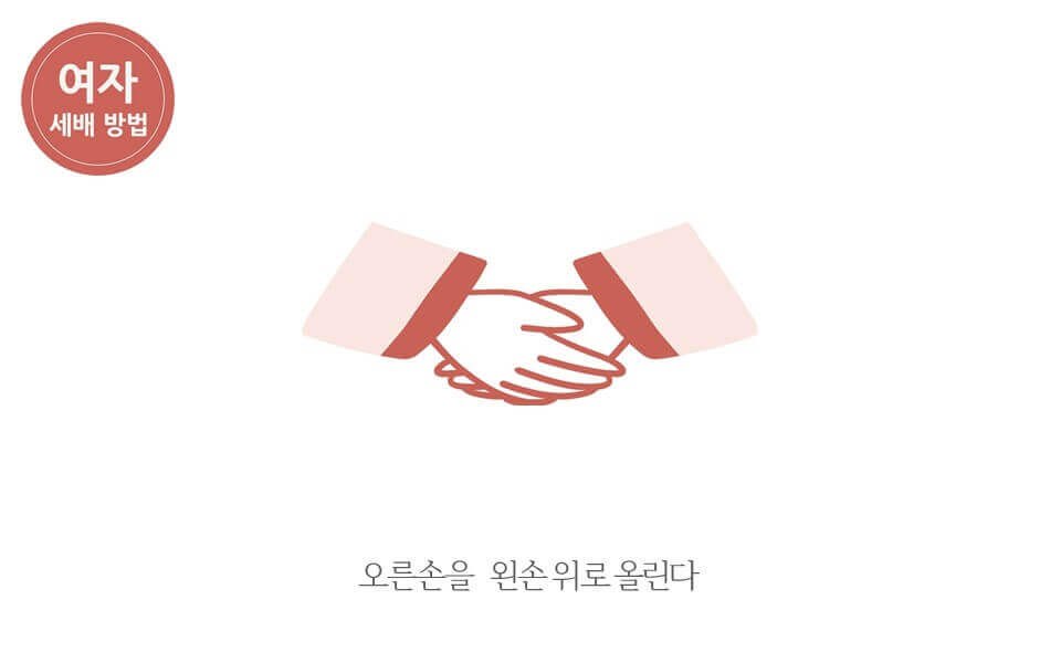 여자 세배 방법 오른손을 왼손 위로 올린다.