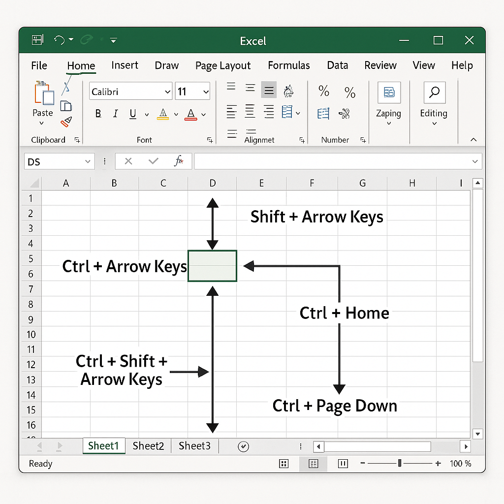 셀 이동과 선택 단축키 활용 관련 사진
