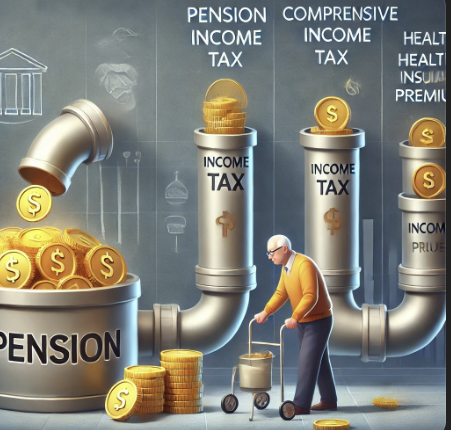 은퇴 후 발생하는 연금 소득에서 납부 되는 세금 세 가지. (연금 소득세, 종합 소득세, 건강 보험료)